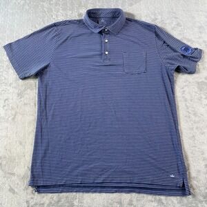Peter Millar Polo Shirt Men Sz Large Blue Seaside Wash Striped Stretch Preppy‎